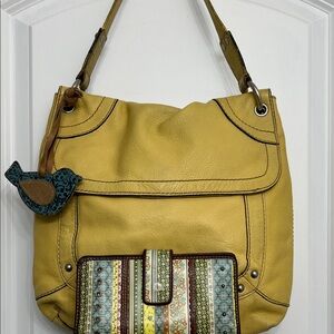 Fossil Lot - Genuine Leather Shoulder Bag with Floral Striped Wallet